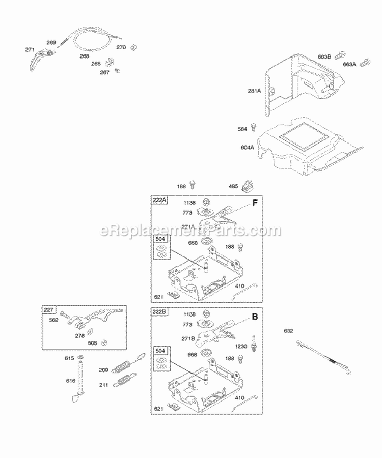 Controls Governor Spring Diagram and Parts List for 20B414-0698-E1  Briggs and Stratton Engine